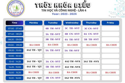 Thời khóa biểu môn Tin học và Công nghệ. Năm học 2023 – 2024